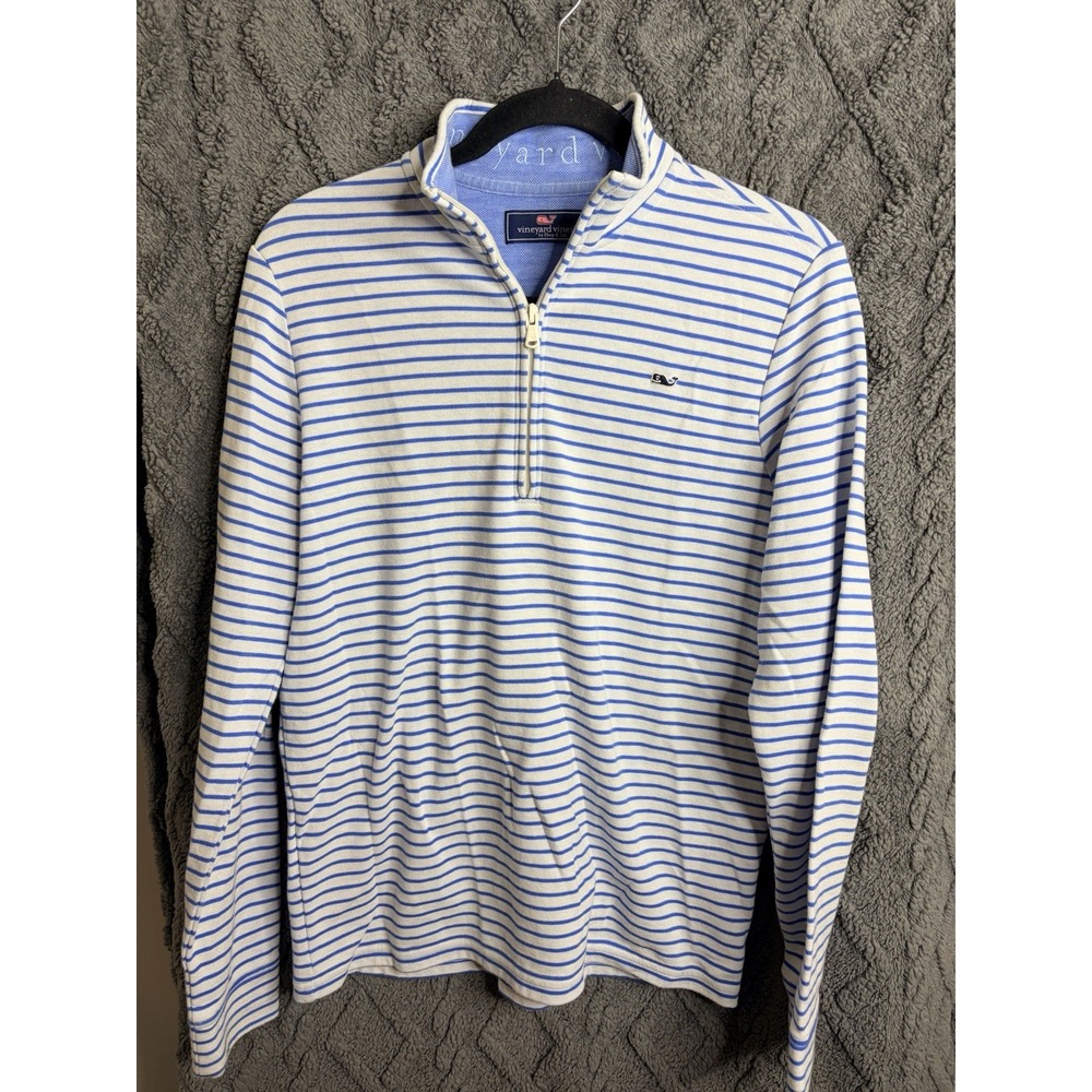 Vineyard Vines Boys YXL Blue And White Stripe 1/4 Zip Pullover Whale Logo